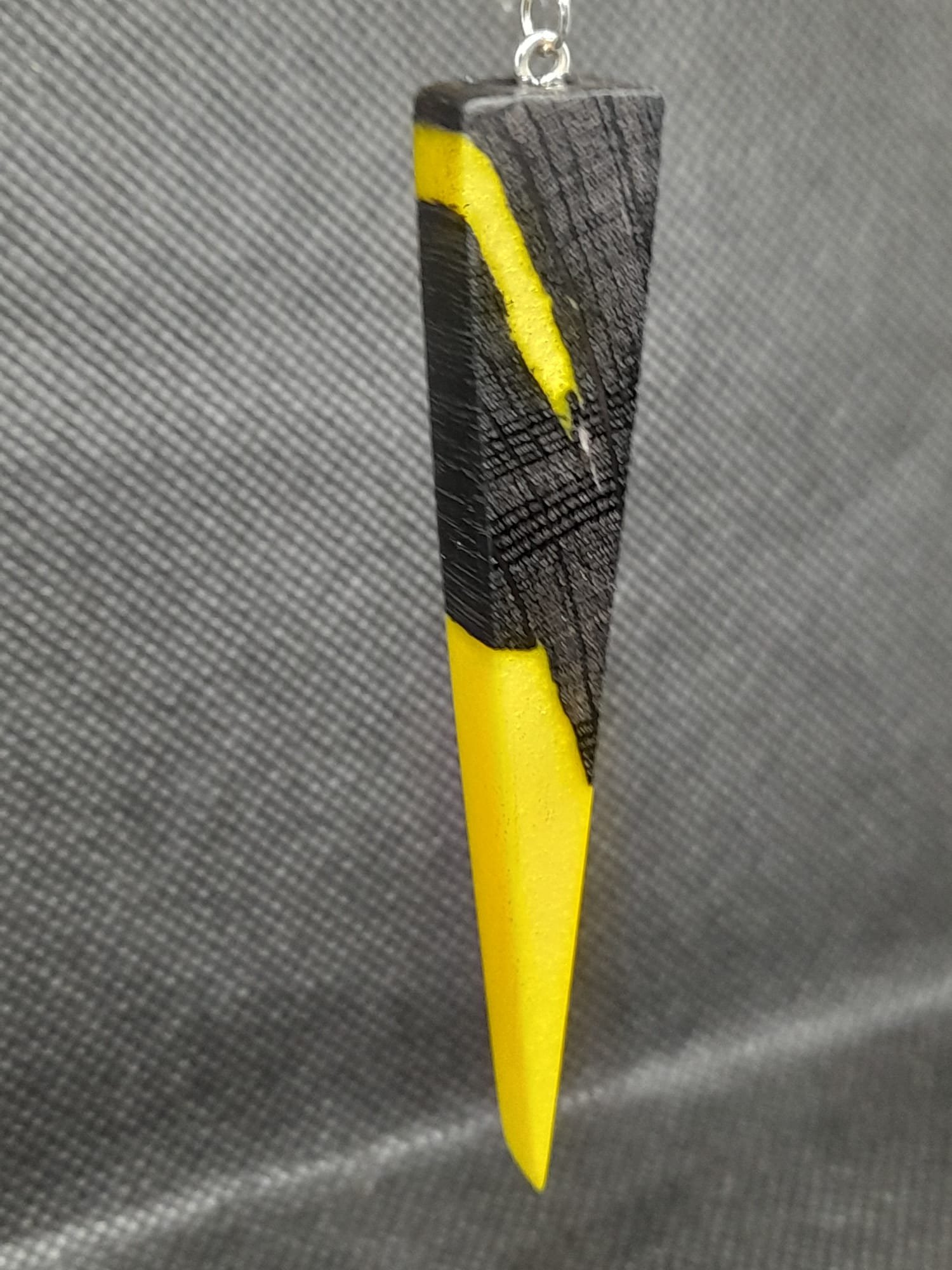 Lightning Strike bog oak and yellow resin tapered spike pendant with silver bail